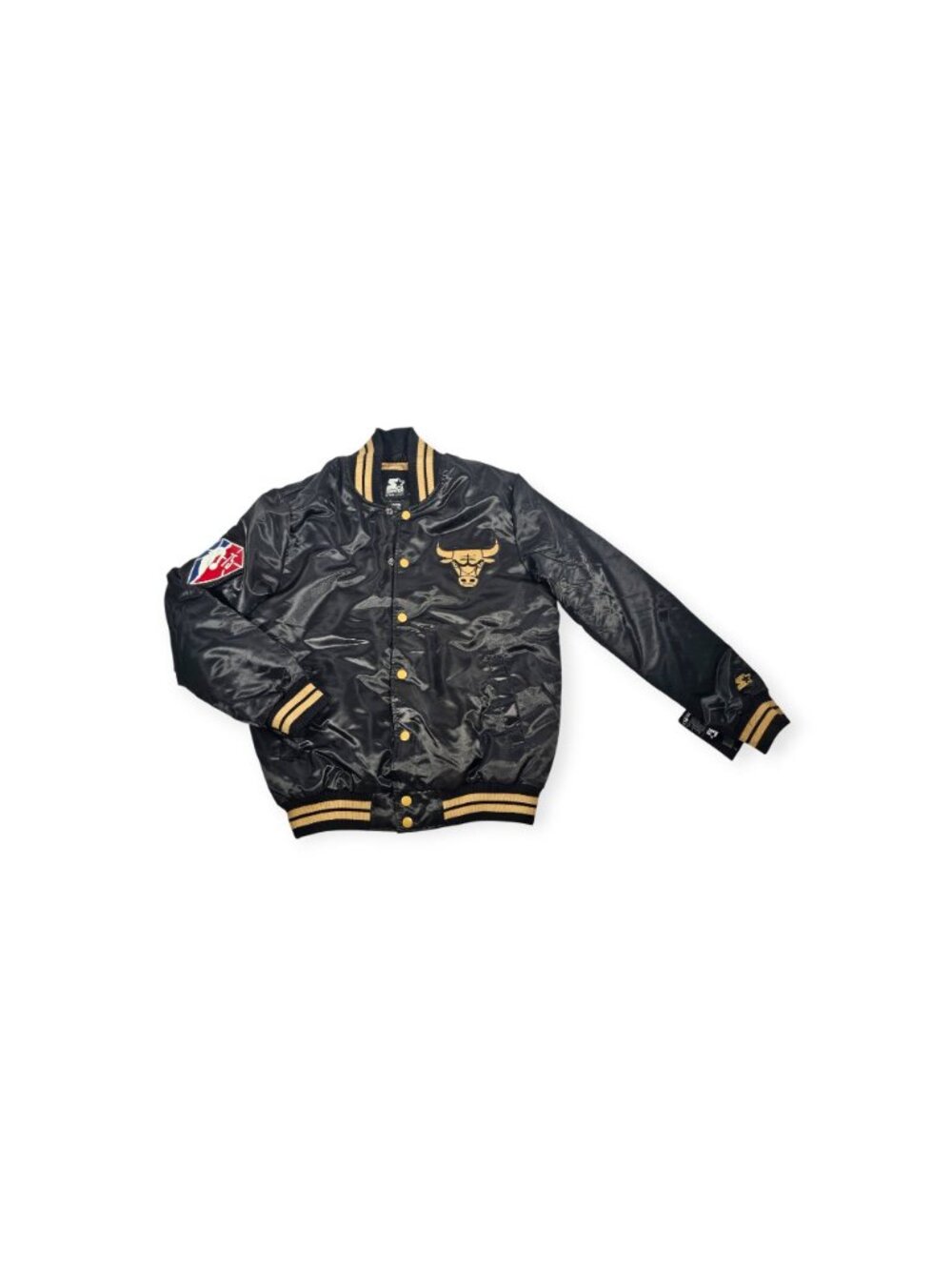 Chicago Bulls NBA 75th Anniversary Starter Black Label Satin Jacket Mens M NWT